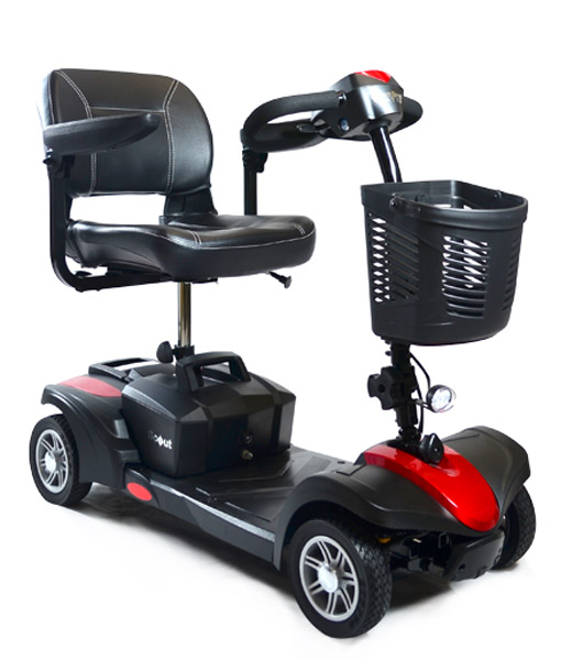 The Scout sport quattro Mobility Scooter features deluxe cushioned seating with stitching and contoured wide armrests for a more relaxed ride, and in addition to its comfort, it provides the next generation Drive splitting mechanism for easy storage and transportation. 