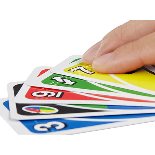 a hand of UNO Braille cards