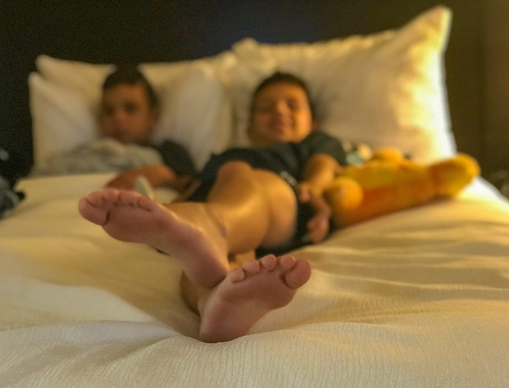 Longmire’s sons share a bed because of the lack of accessible room options.